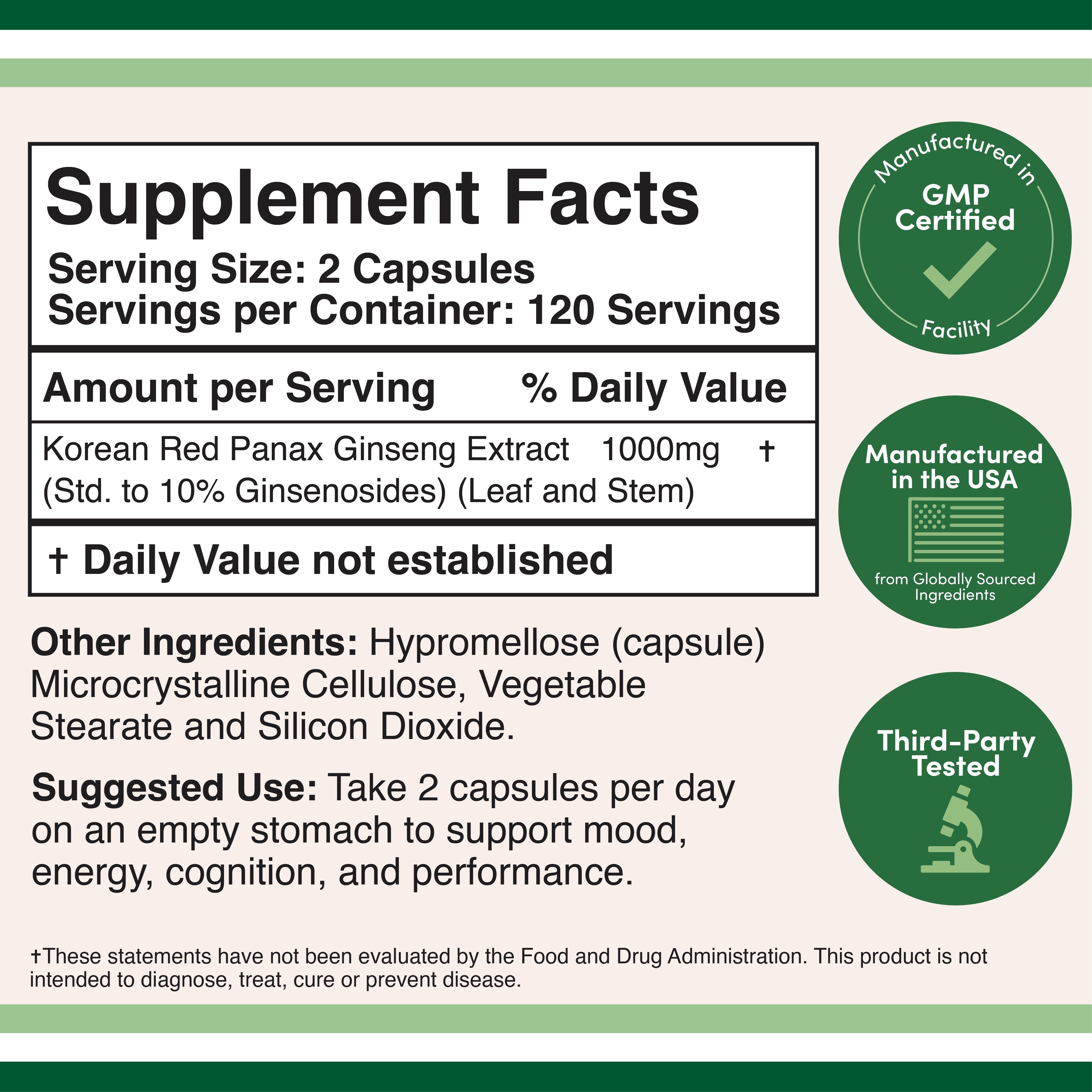 Korean Panax Ginseng Capsules - Double Wood Supplements