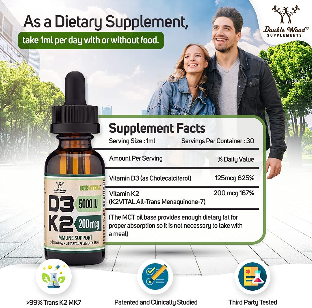 Vitamin D3 + K2 Liquid Drops Double Pack - Double Wood Supplements